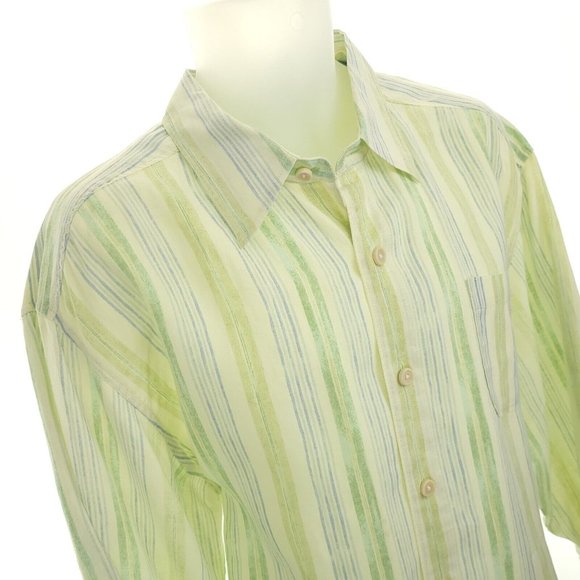 Tommy Bahama Mens XL Linen Shirt L/S Green Yellow Stripe Button Up Beach Wear - Picture 4 of 12